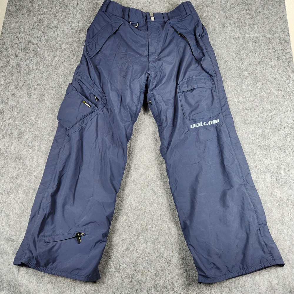 VTG Volcom Thermonite Snow Pants Men M Blue Cargo Ski Snowboard Winter Baggy Y2K